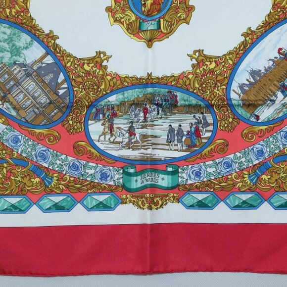 HERMES Carre 90 Scarf ""LENTENTE CORDIALE"" Silk Red White Auth - Picture 10 of 16